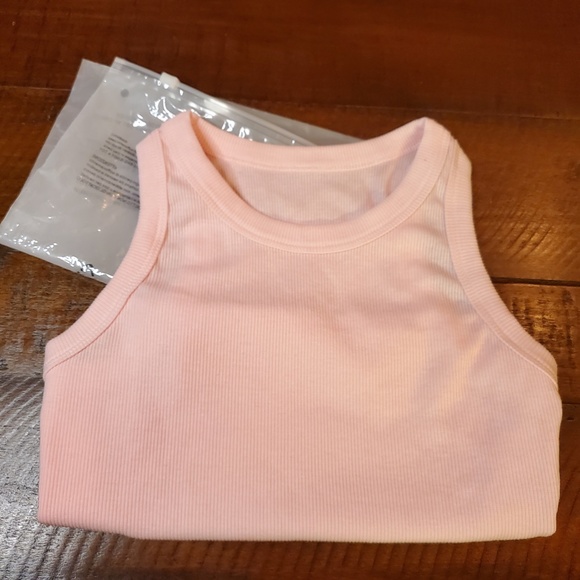 Pink Racerback Crop Tank Top Ribbed NEW - Picture 2 of 4